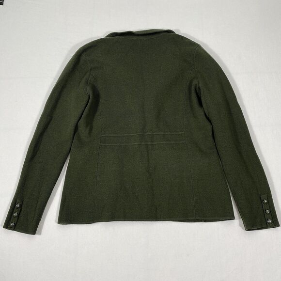 Talbots Merino Wool Cardigan Sweater Womens Medium Green Knit Jacket Grandpa - Picture 2 of 7